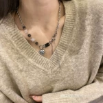 依好日韩爱心棋盘格项链欧美高级ins嘻哈冷淡风小众设计感潮流女