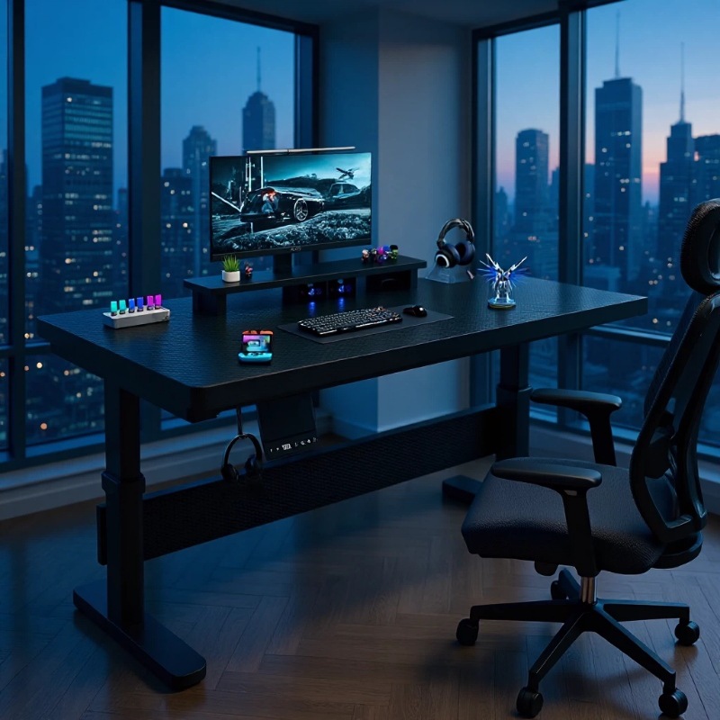 Solid Wood Electric Height-Adjustable Desk, Home Computer Desk, Gaming Desk, Smart Work Desk, Height-Adjustable Office and Study Desk