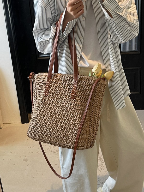 Bolsas de paja transfronterizas mujeres 2026 primavera nueva moda simple de gran capacidad bolsas de hombro bolsa de tejido casuales