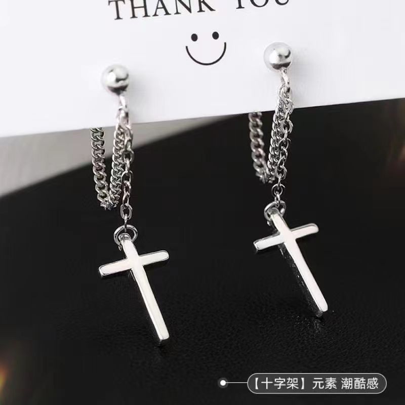 Super Cool Dark Street Style Women's Cross Chain Disco Earrings Cool and Handsome Stylish Non-Pierced Ear Clip Men's Earrings Trendy