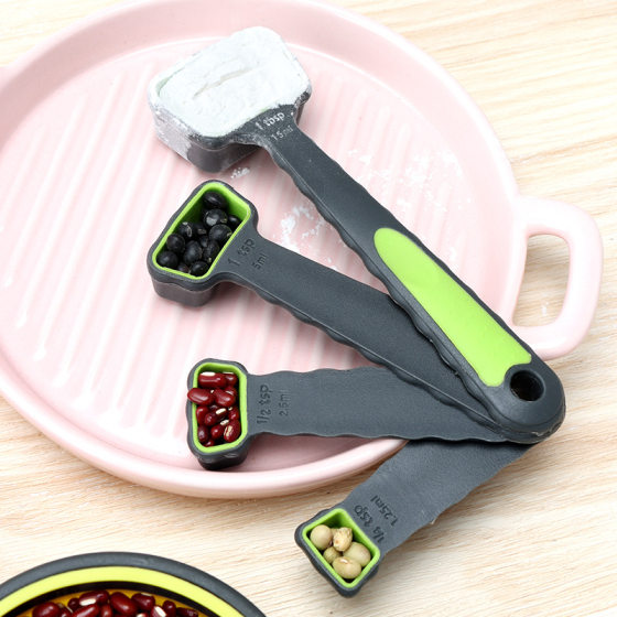 Spot color foldable silicone measuring spoon measuring cup set baking four-piece silicone measuring spoon kitchen baking tools