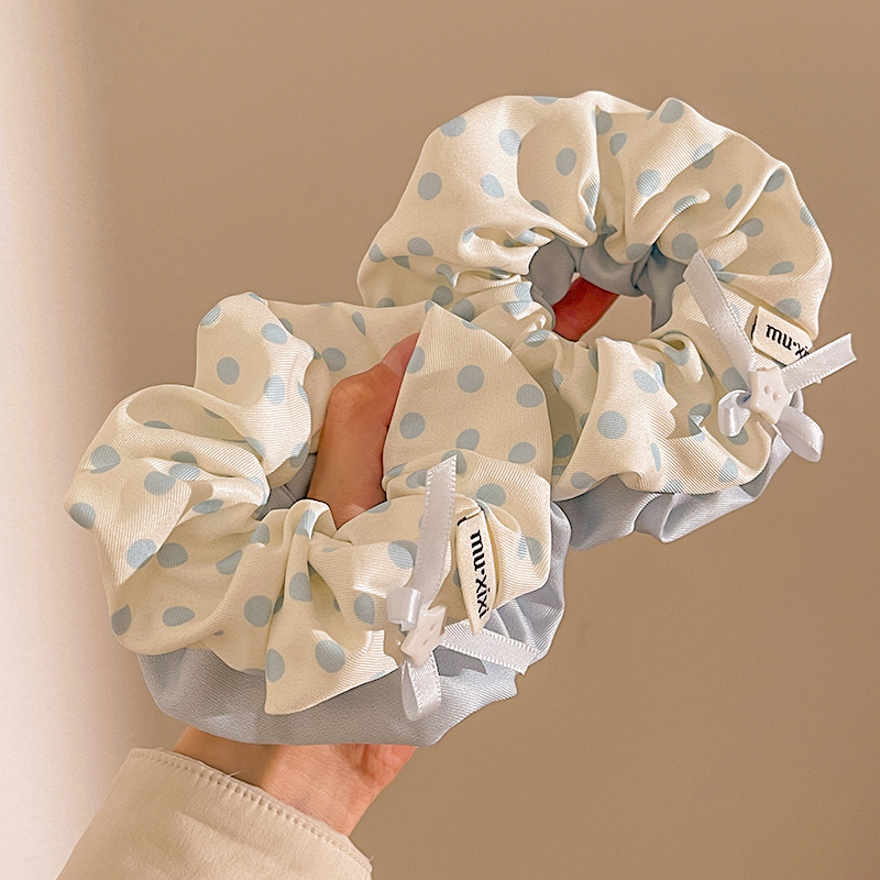 韩系蓝色波点大肠发圈女高级感慵懒风扎头发低马尾发饰简约发圈