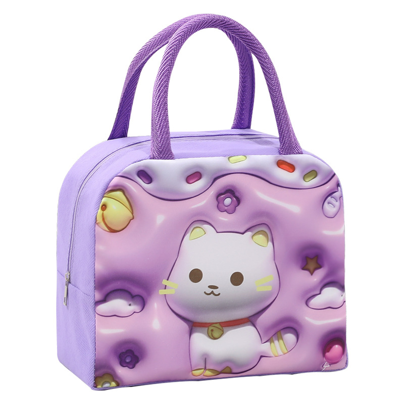 Bolso bento portátil de dibujos animados de dopamina Patrón tridimensional Bolsa de lonchera linda Bolsa de almuerzo con aislamiento para estudiantes y niños transfronterizos