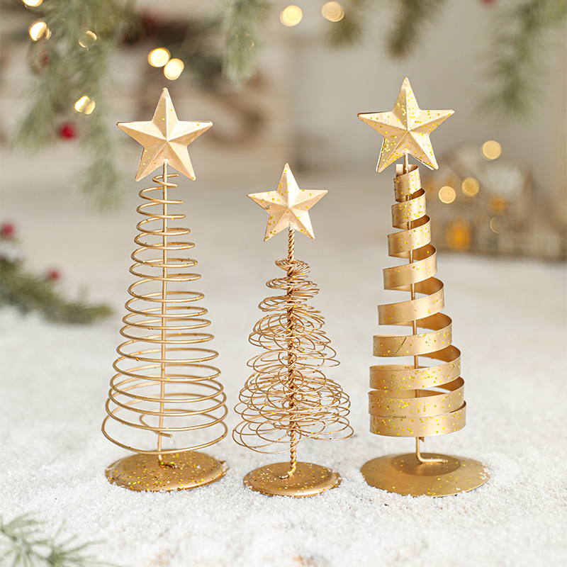 国境を越えた金色の鉄製クリスマスツリーの置物鉄製五芒星ミニ小型の豪華なデスクトップの装飾品|undefined