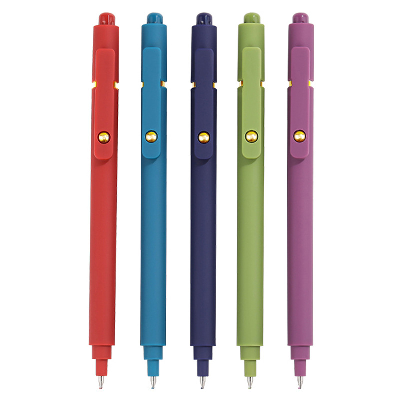 다크 모란디 스틸 볼펜 5개 - 골드 비즈