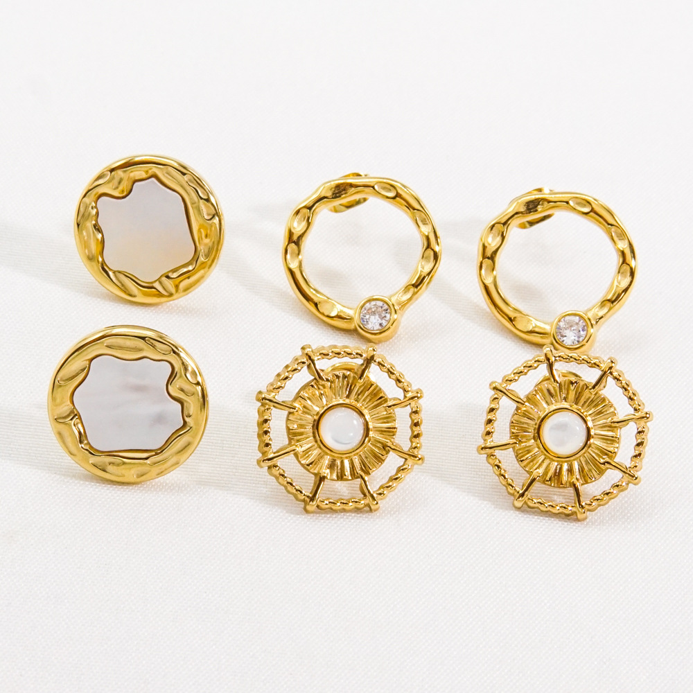 1 Pair IG Style Simple Style Geometric Plating Inlay Stainless Steel Artificial Pearls Zircon 14K Gold Plated Ear Studs display picture 4