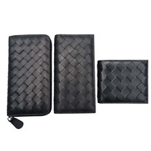 新款真皮时尚大容量卡包头层牛皮手工编织轻薄男士商务长款钱包