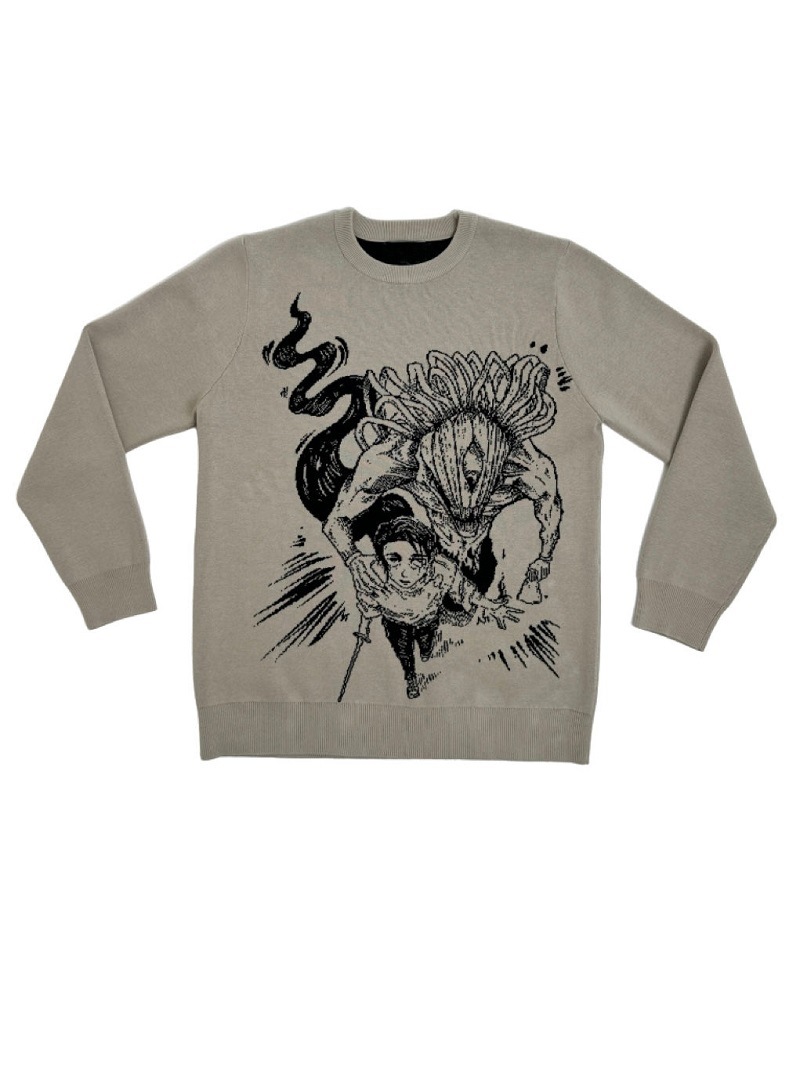 Unisex Knitted Pullover Sweater With Anime Jacquard Pattern_voghion.com