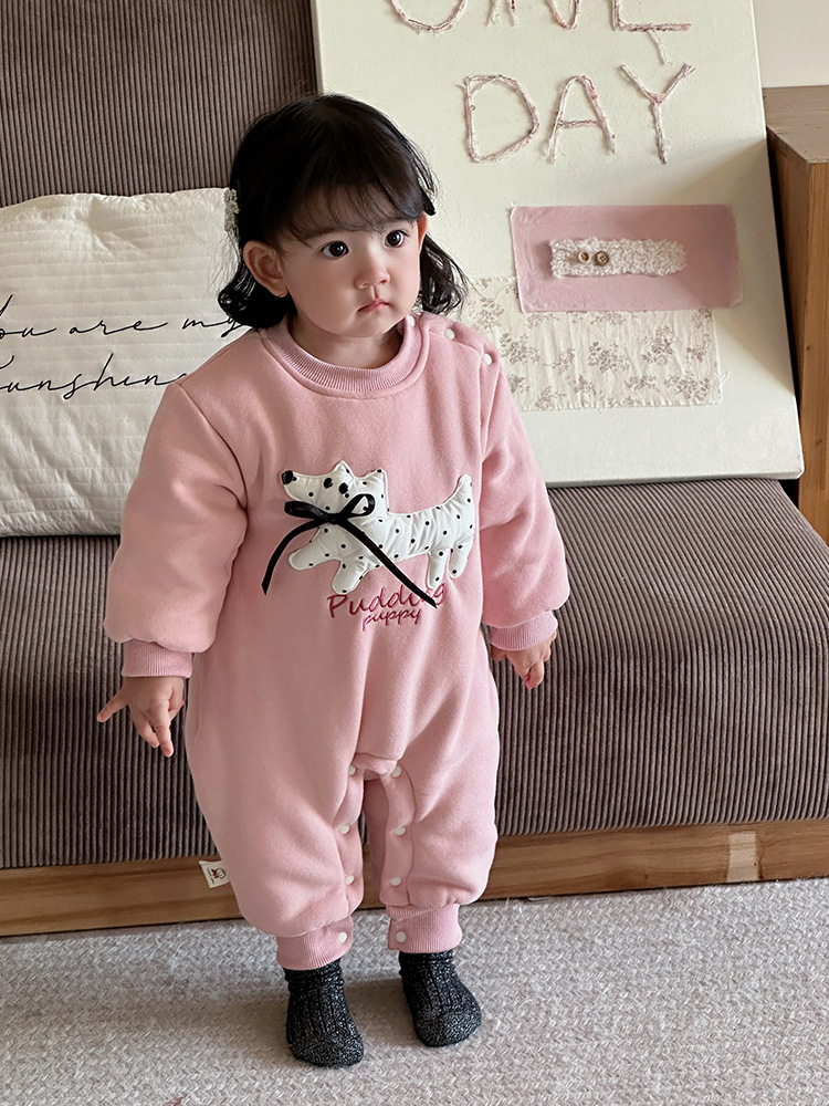 Ropa de una pieza de invierno para recién nacidos, ropa de escalada gruesa y cálida, 0-2 años, versión coreana de una chaqueta de algodón de estilo occidental