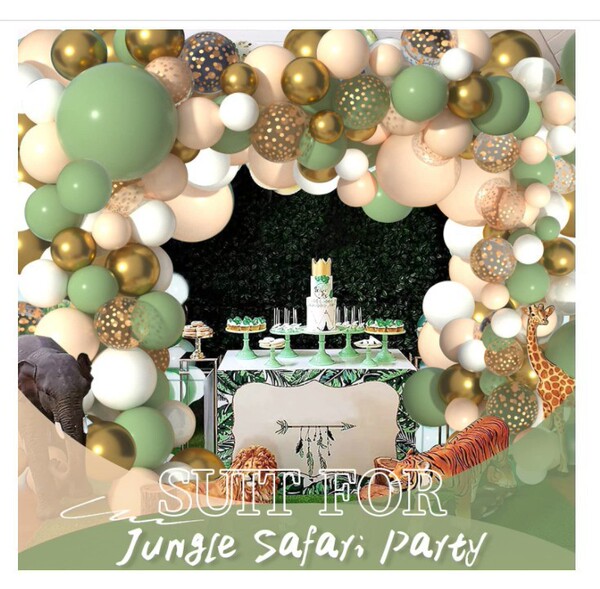 green retro golden matte white balloon