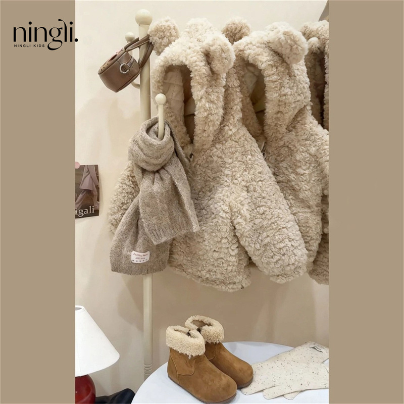 【Ningli】Little Bear Appears! Korean Children's Clothing for Girls, Quilted Thickened Hooded Fur Sweater, Stylish Jacket Cross-Border 【Ningli】Little Bear Appears! Korean Children's Clothing for Girls, Quilted Thickened Hooded Fur Sweater, Stylish Jacket Cross-Border