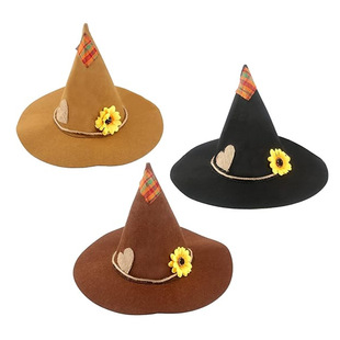 Carnival Halloween felt witch hat sunflower hemp rope patch felt hat witch pointed hat straw hat