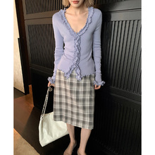 UNITY MODE  纯棉格纹直筒开叉半裙条纹半身裙251099