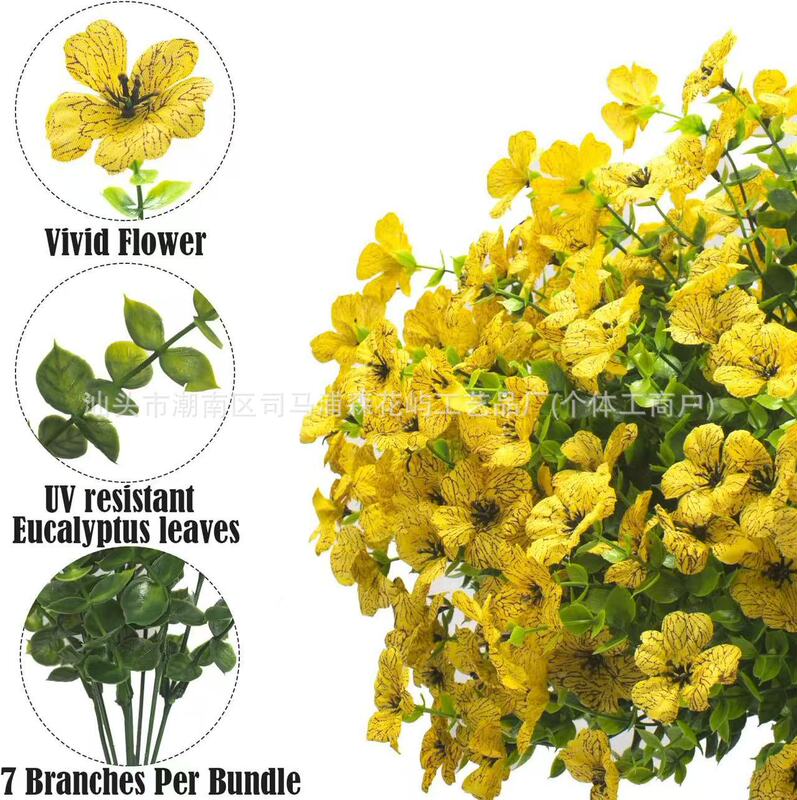 跨境亚马逊仿真花假花7叉尤加利紫罗兰小把束绿植塑料花家居庭院|undefined