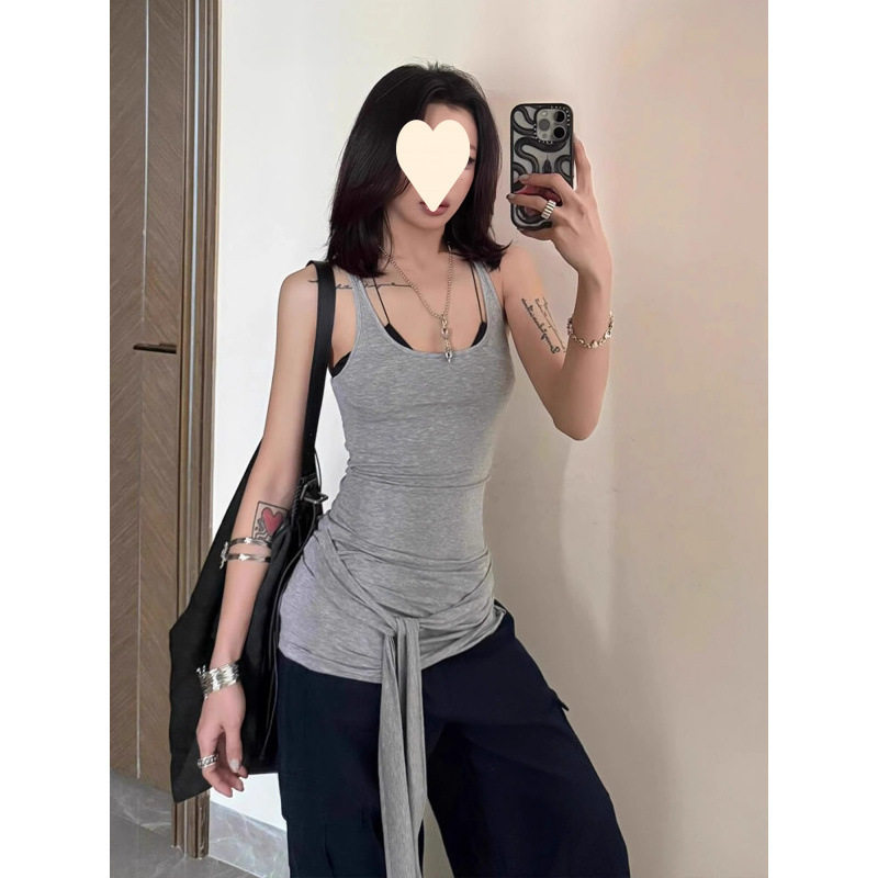 [Rayon Modal 1*1 Cut as You Like] American Hot Girl Strappy Gray Camisole Women's Summer Sleeveless Top