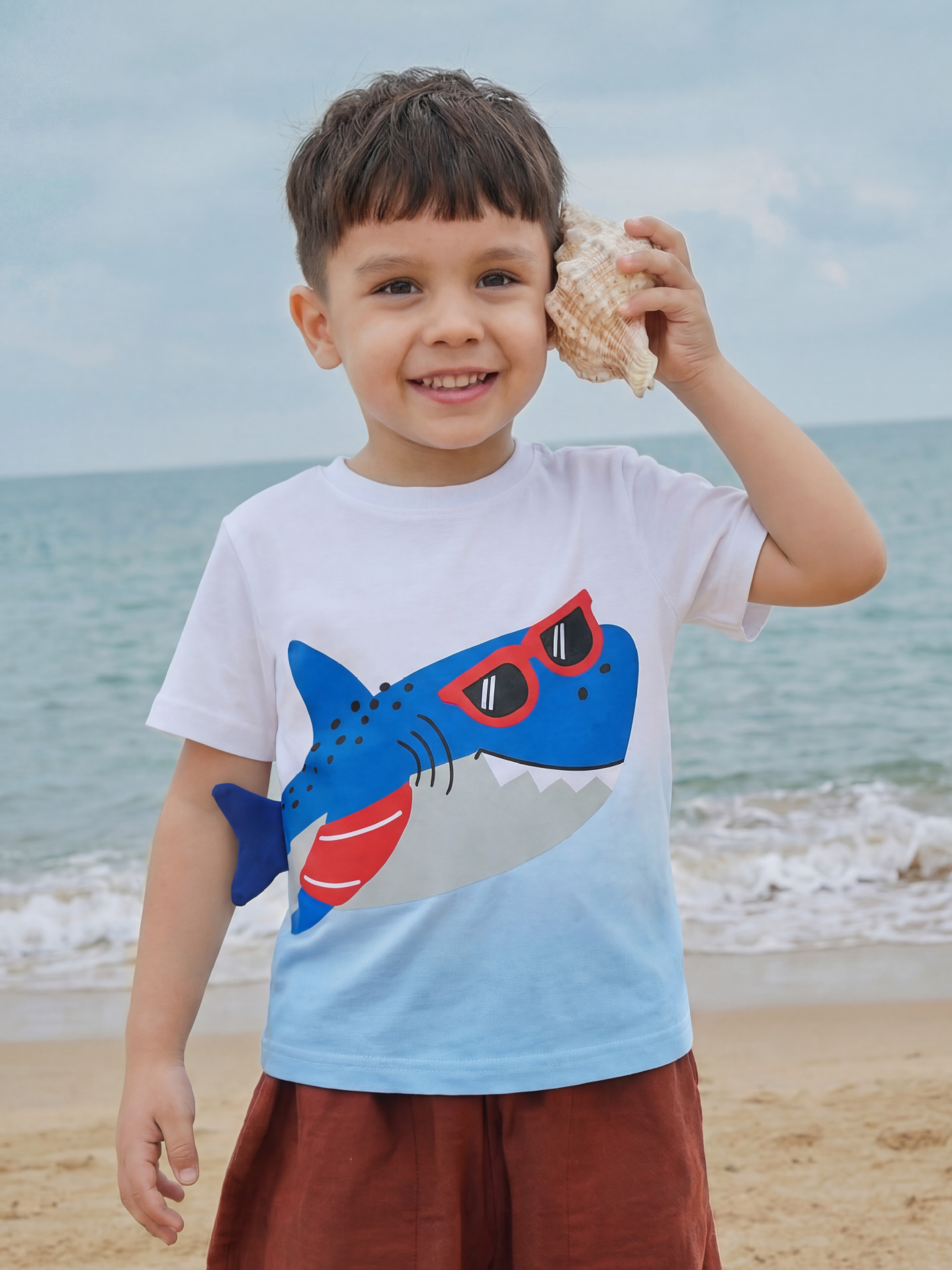 Children's knitted summer short sleeve T-shirt with a round collar…