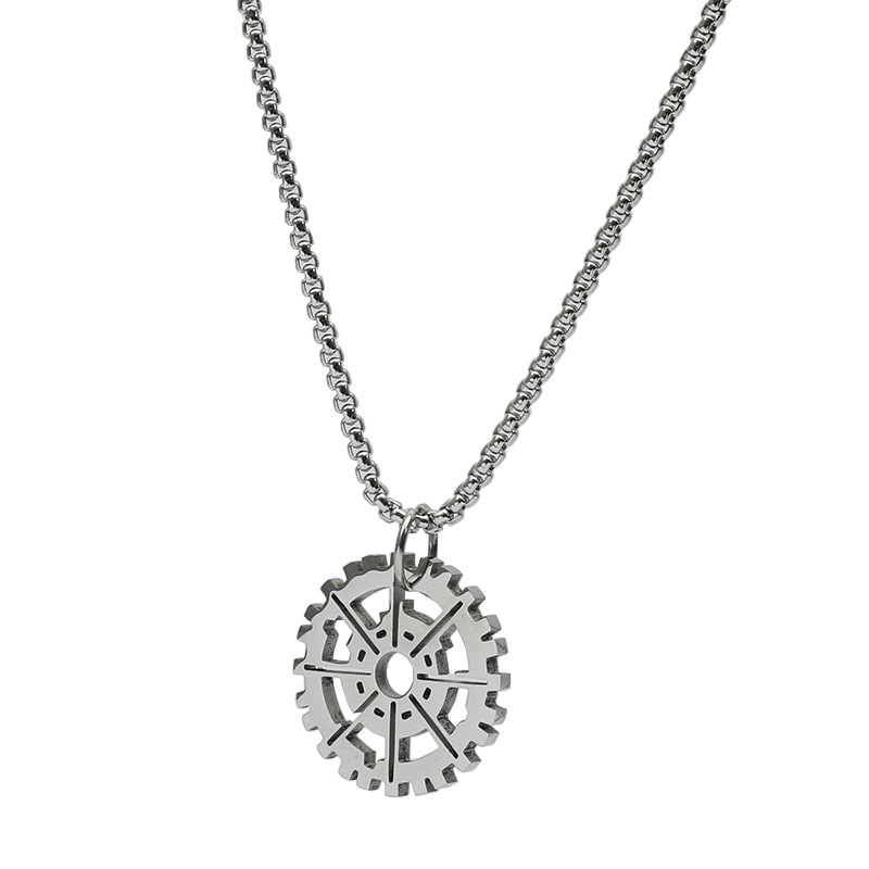Collana con pendente ingranaggio rotto acciaio titanio_voghion.com