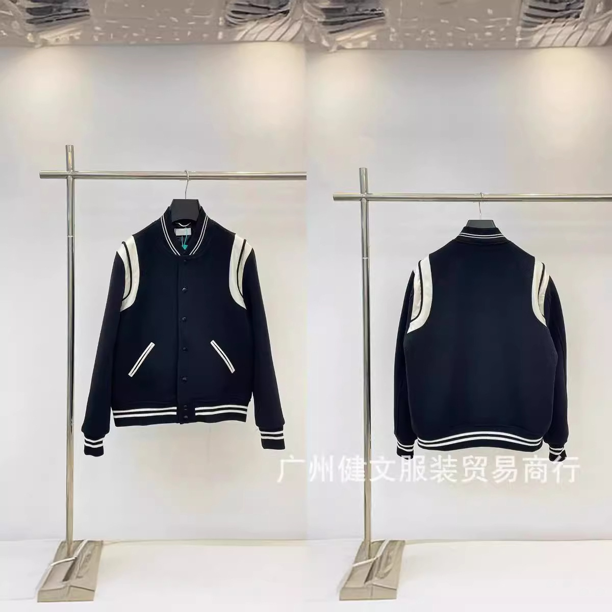 高版本23SS秋冬经典SLP风格棒球服夹克外套男女同款羊毛真皮夹克