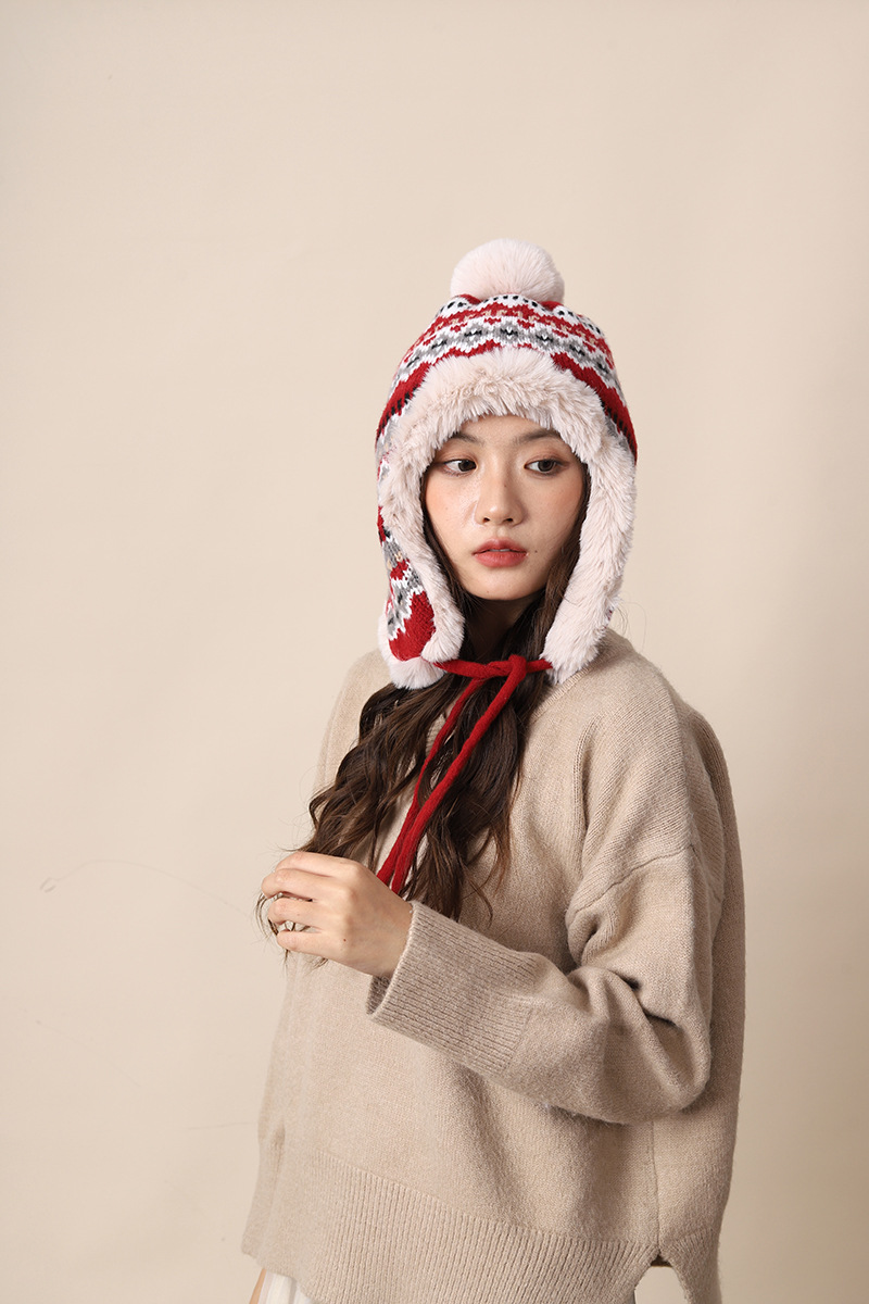 Knitted women in autumn winter, thickened warm, highlighting face and small ear protection, plush for cycling, cold_voghion.com