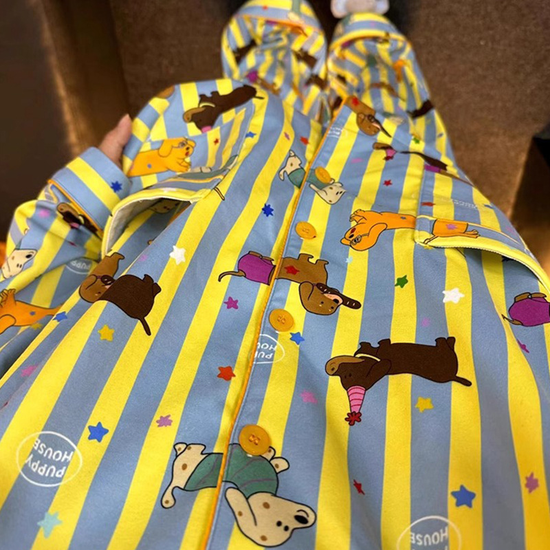 Couple Style Striped Dachshund Dog Pajamas Women's Autumn and Winter Long-Sleeved German Velvet Cute Men's Home Wear Suit Outer Wear
