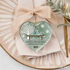 跨境Heart-shaped Sea Glass Family Ornament心形海玻璃家庭装饰