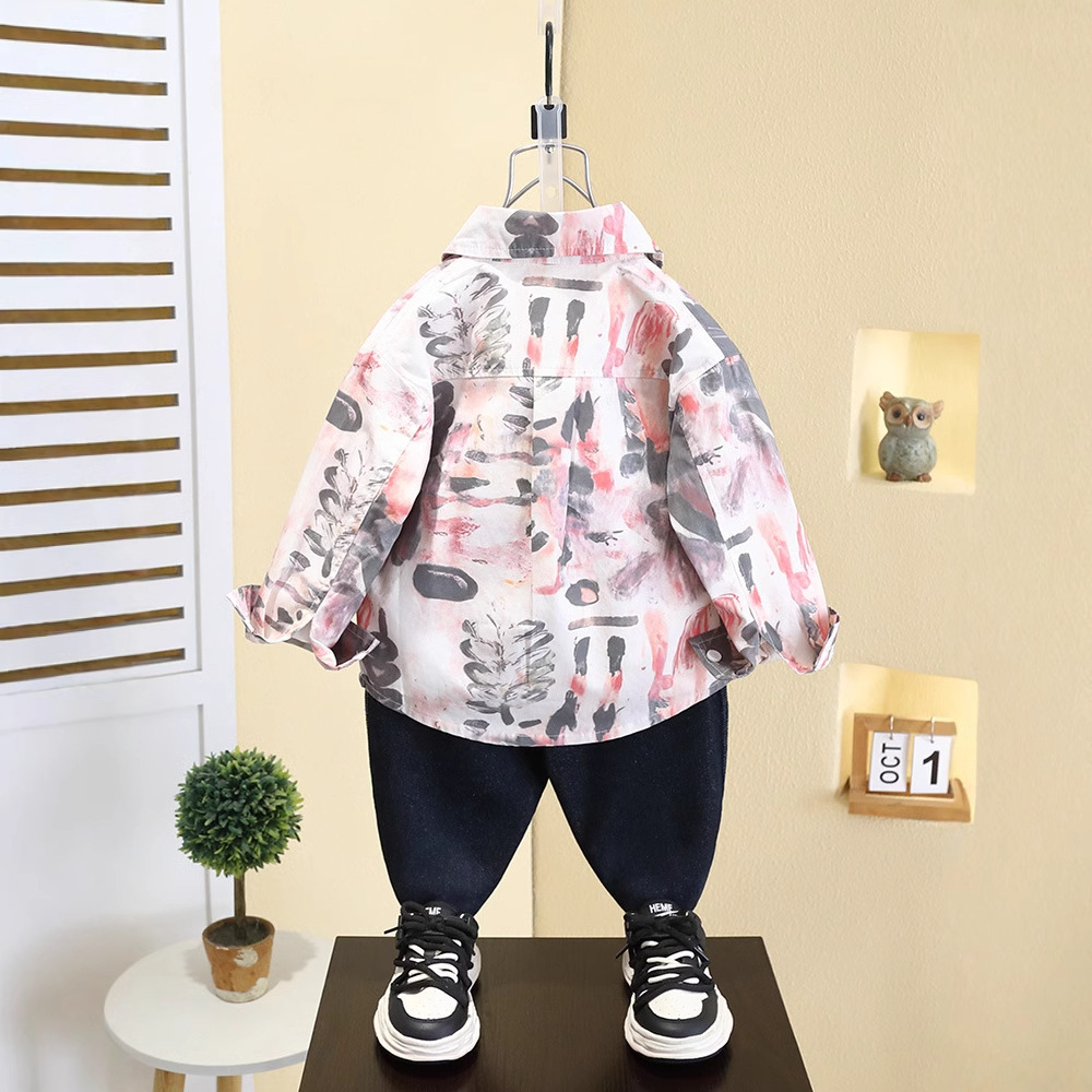 7749 Camisa estilo primavera y otoño de niños 2025 nueva camisa de flores de moda para niños ropa guapa de primavera para bebés