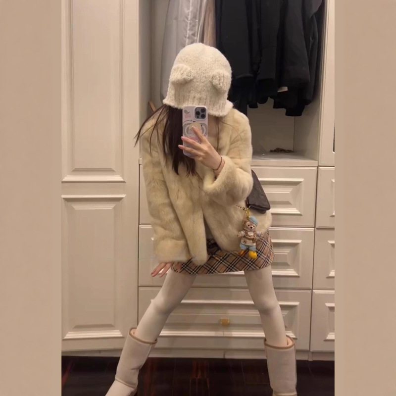 Fortune House Girl's Vintage Mink Imitation Mink Fur Long Sleeve Warm Winter Short Coat