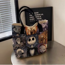 圣诞惊魂夜手提包万圣节风格包包拉链款单肩帆布包大容量托特包包