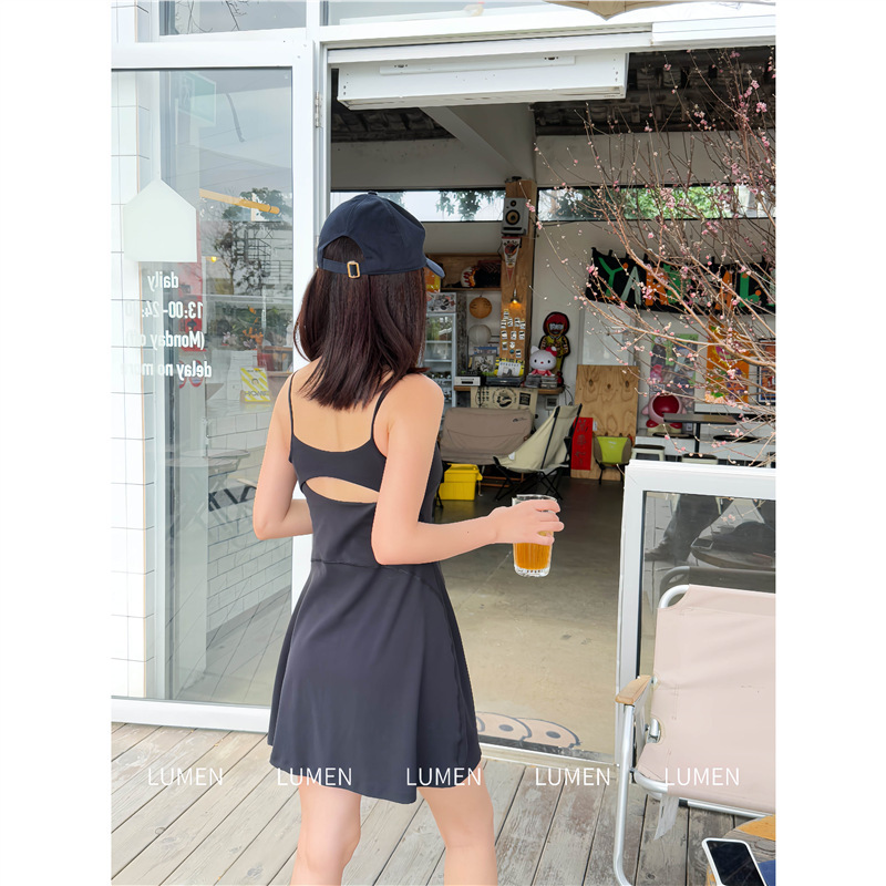 Lulu Align Tennis Slip Skirt with Chest Pad Slim Look Slim All-Match Yoga Sports Hollow Out dress