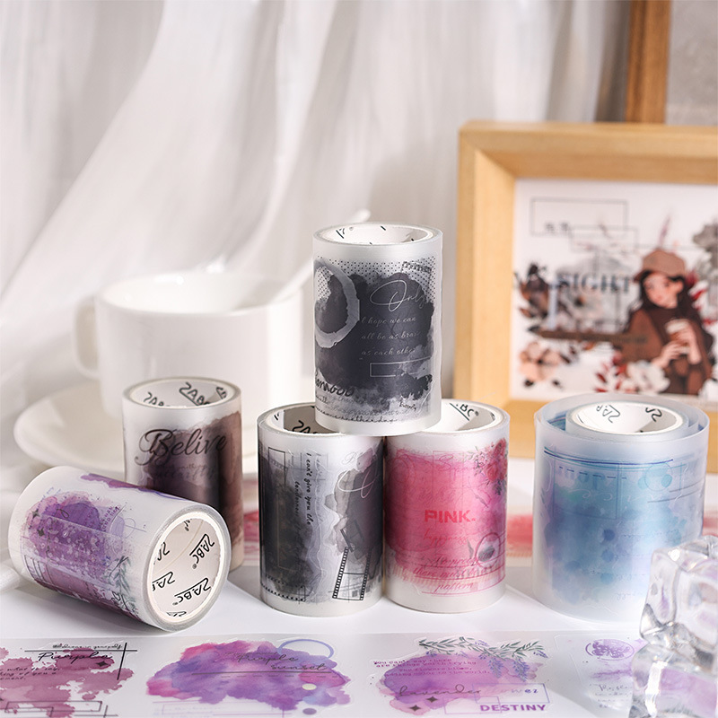 Romántica flor de niebla pet caja impermeable cinta adhesiva transfronteriza Inglés retro tinta de dibujo de cinta adhesiva