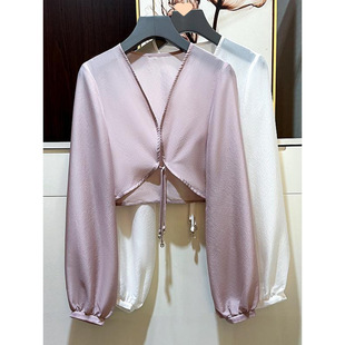 Elegant Acetate Satin Cardigan Jacket, Summer Thin Style, Paired with a Skirt, Shawl, Air-Conditioning Cover-Up, Versatile Sun-Drying Women's Top