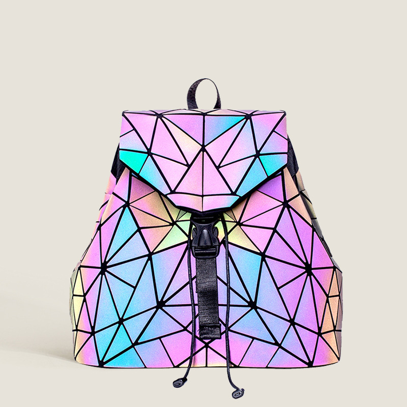 Women's Backpack ins Fashion Laser Rhombic Geometric Backpack Japanese and Korean Trend Harajuku Phoenix Student Schoolbag in Stock