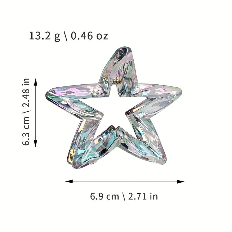 カラフルな中空スターシャーククリップ、甘いハーフタイヘアクリップ、かわいい五芒星の形のポニーテールクリップ、ファッショナブルなヘアクリップ|undefined