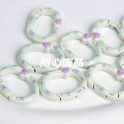 New double-sided hand-painted paint spring buckle metal keychain dripping oil hand-painted spring buckle mobile phone chain key accessories