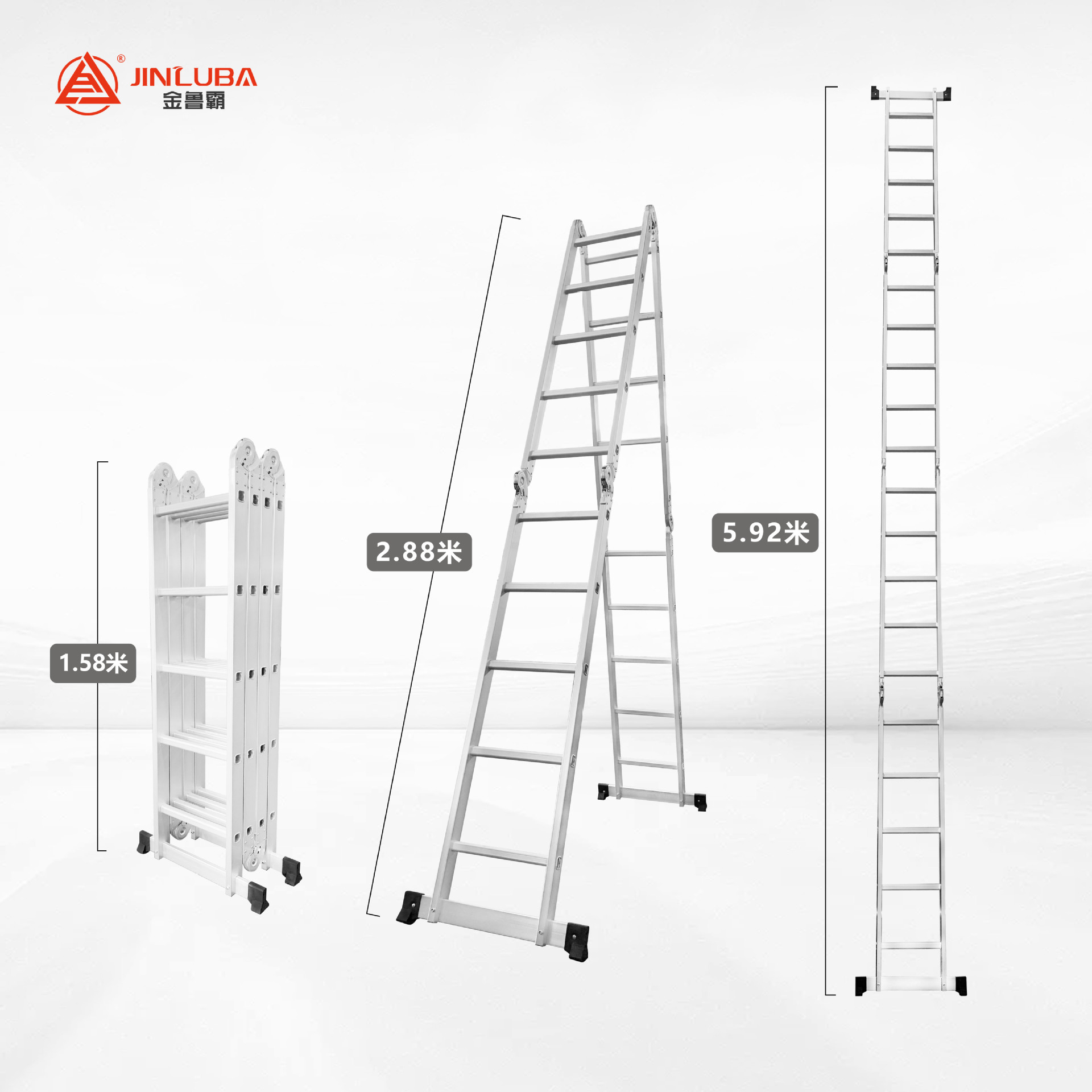 Jinluba Factory Escalera plegable de aleación de aluminio Escalera de cuatro pliegues Escalera telescópica Escalera de articulación recta al por mayor