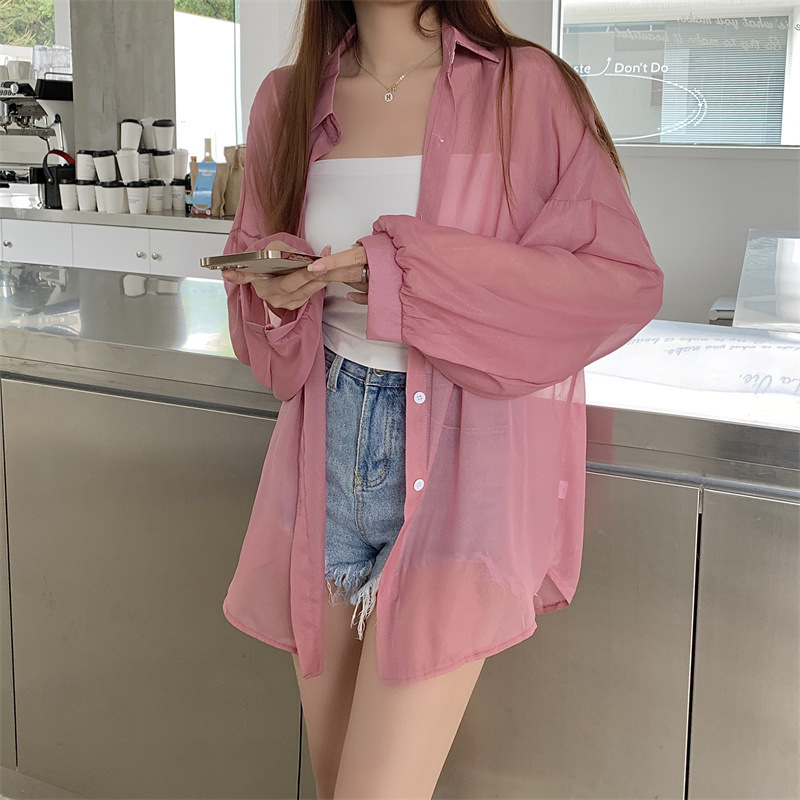 112g Weight Long Sleeve Sleeve Length Single Breasted Placket Type Shirtsleeve Sleeve Type Polyester, Chiffon Fabric Type Regular Top Length Cardigan Tops Type Holiday Occasion Shirt Collar Neckline Loose Fit Type Solid Color Pattern Summer, Spring Season Women's Gender Casual Style Wholesale Women's Casual Solid Color Long Sleeve Blouses 50