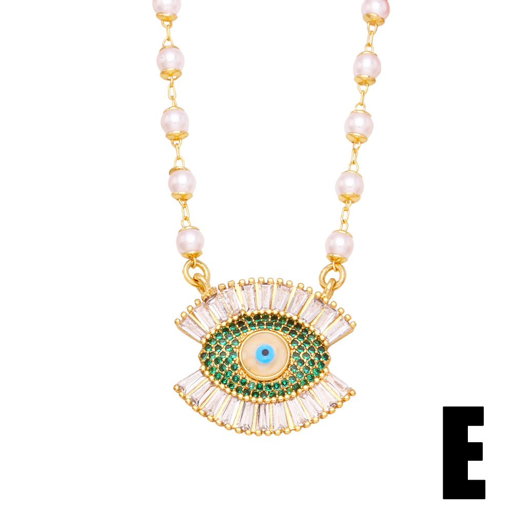 simple devil eye pearl chain pendant copper inlaid zircon necklace