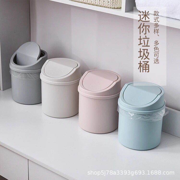 Desktop Trash Can Nordic Simple Plastic Household Push-type Grocery Bucket with Lid Mini Dressing Table Storage Bucket