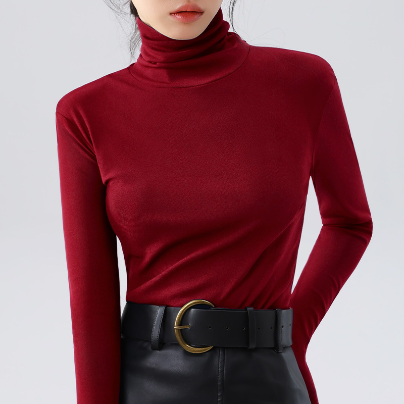高领网纱打底衫女2024新款欧货女装加绒加厚保暖内搭弹力收腰上衣