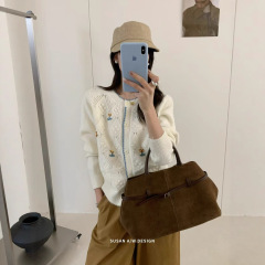 苏珊 2025秋冬新款圆领花朵刺绣针织开衫毛衣外套女宽松上衣27065