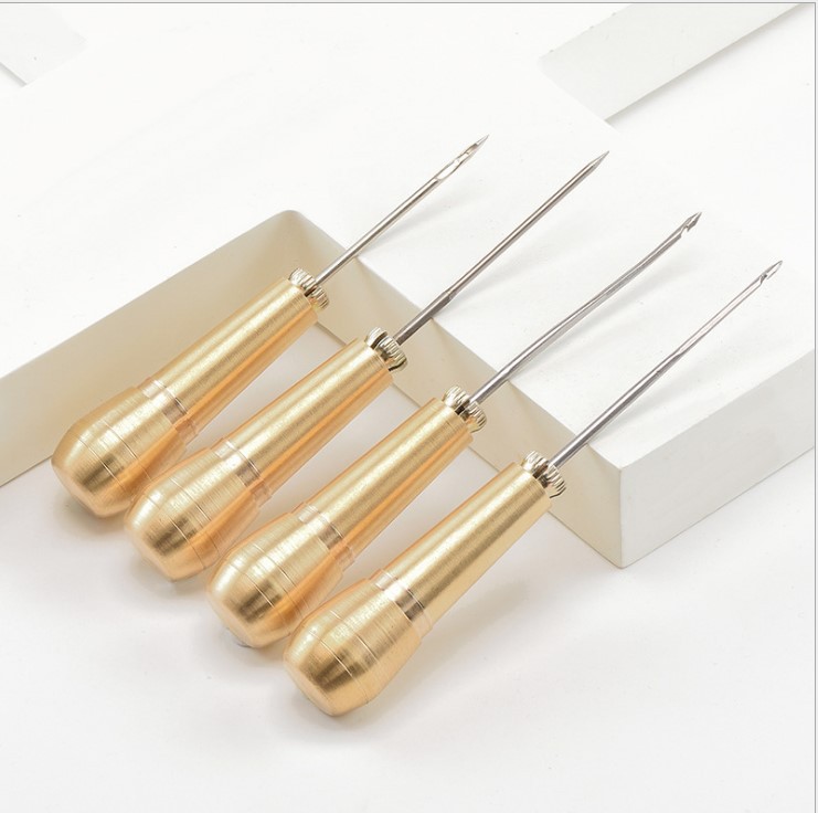 Sewing shoe soles with a needle and awl, using a straight or curved needle, repairing shoes with copper awls, leather shoe sewing tools wholesale