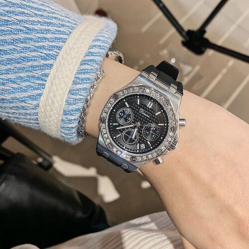 Timini Watch Large Dial Three-eye Six-hand Diamond-studded Strap European and American Style Fashionable High-end Internet-famous Women's Watch