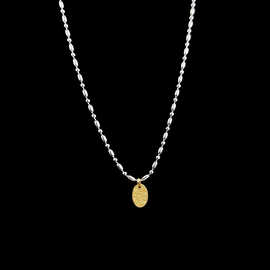 跨境不锈钢米珠链撞色字母椭圆牌项链女冷淡风轻奢小众高级感首饰