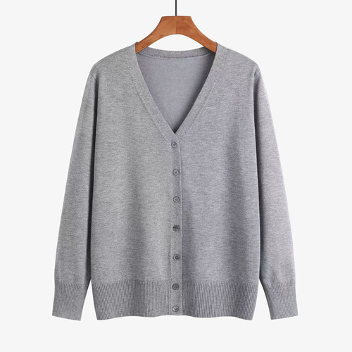 Spring new V-neck wool knitted cardigan for women, loose, simple and versatile long-sleeved button top jacket