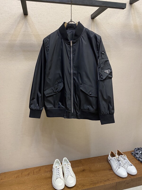 1.1 Correct Version 2025 Autumn/Winter New Pujia Pra Three-Dimensional Letter Triangle Logo Blcg Hooded Tb Jacket for Men