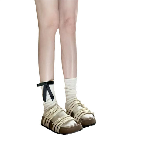 Summer Trend Minimalist Ins Style High-Endurance Women's Socks with Butterfly Knot Stacked Socks for Beautiful Legs