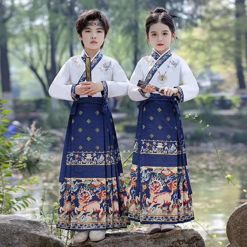Детская юбка Mamian, комплект Hanfu для мальчиков и девочек, классная форма для чтения стихов, китайский костюм для выступлений, наряд для выступления на День защиты детей.