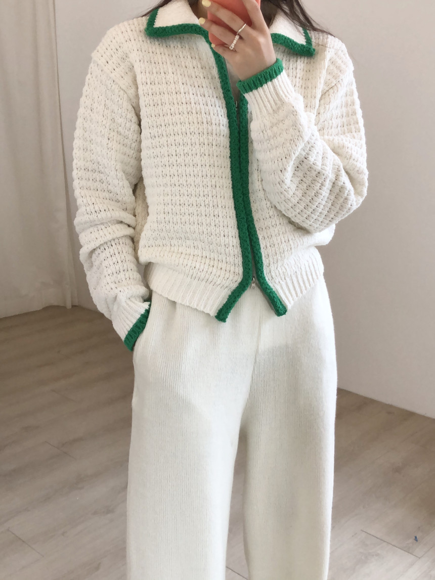 Contrast Thick Needle Zipper Cardigan Sweater Coat