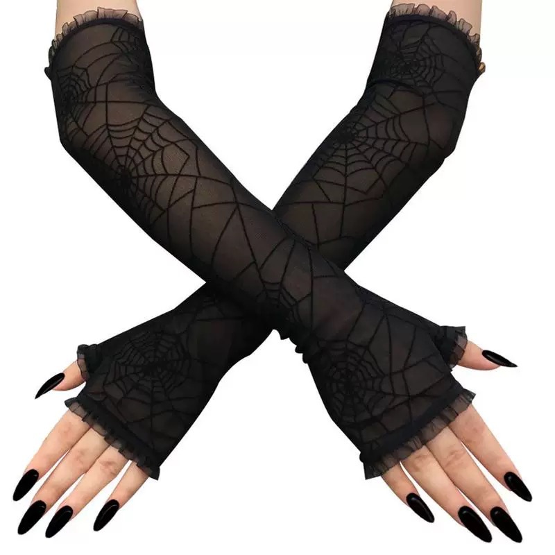 Halloween Spider Web Lace Gloves Cosplay Masquerade Costume Accessories Women's Long Sun Protection Sleeves