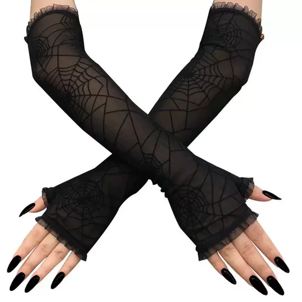 Halloween Spider Web Lace Gloves Cosplay Masquerade Costume Accessories Women's Long Sun Protection Sleeves